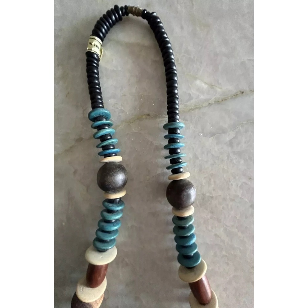 Vtg Chunky Necklaces One Mixed Metal 3 Strand And A Wood Piece Made Philippines - Picture 7 of 16